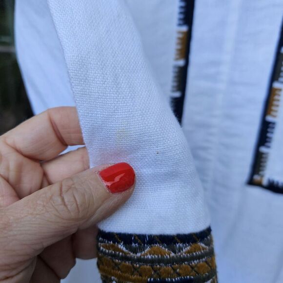 CHICOS Heavyweight Linen Western Embroidered Mid Length Cardigan Jacket Size 2 - Picture 10 of 11